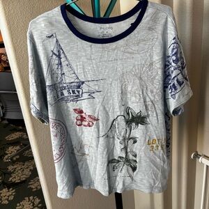 Pilcro anthropologie Blue T-Shirt with Navy and Gold Accents